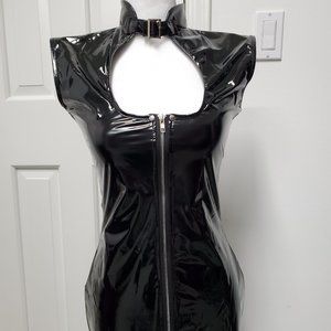 Womens Front Zipper Dress in Wet Look Latex